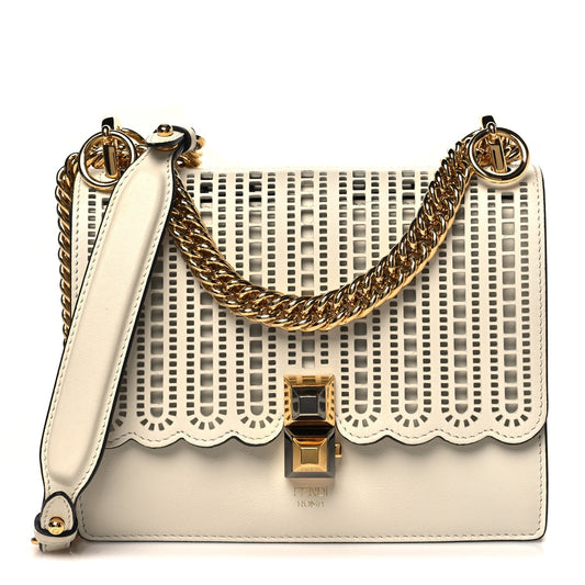 Fendi Vitello Grace Openwork Small Kan I Shoulder Bag White Ice