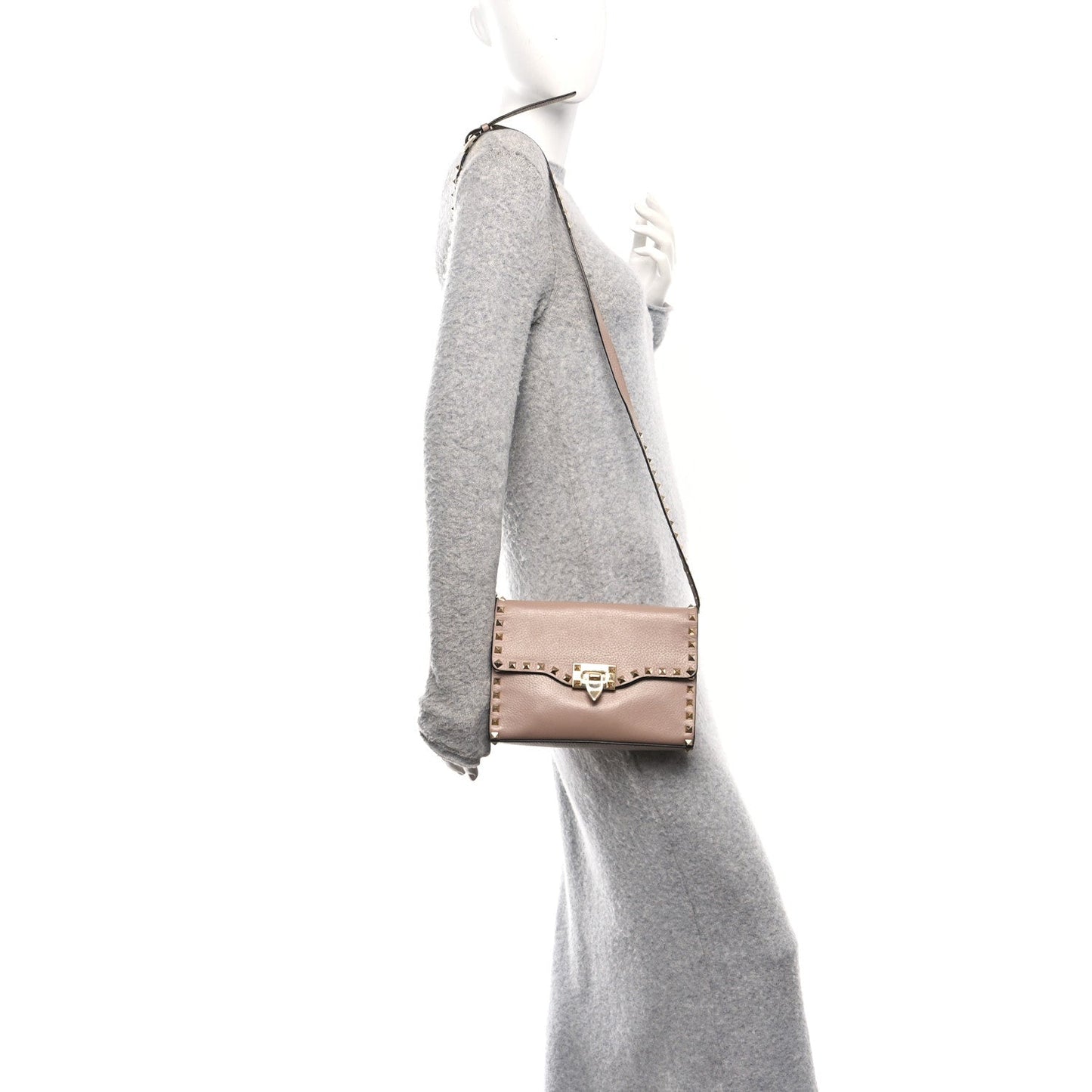 Valentino Garavani Pebbled Calfskin Medium Rockstud Flip Lock Crossbody Bag Skin Sorbet