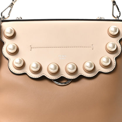 Fendi Vitello Century Pearl Bi-Color Scalloped Back to School Backpack Cuoio Camelia