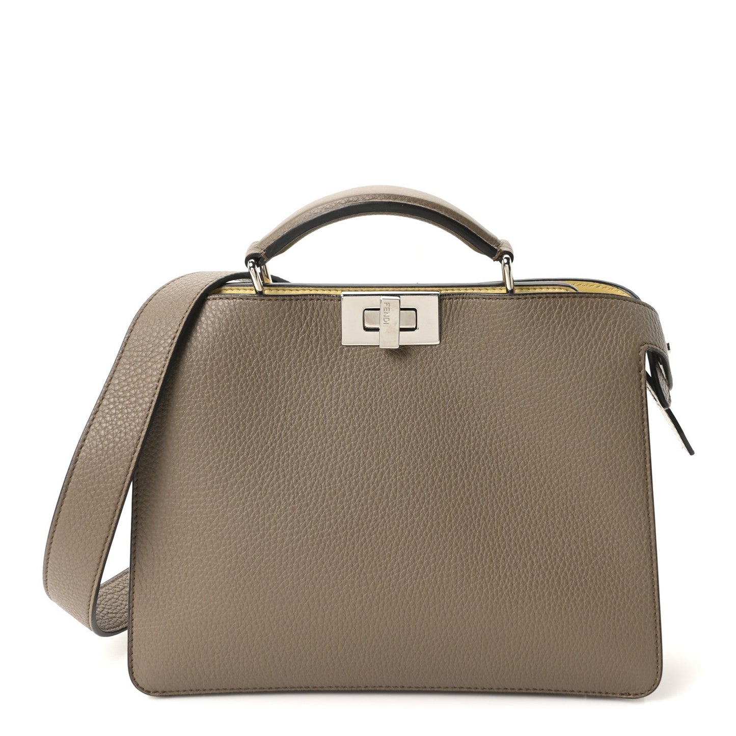 Fendi Cuoio Romano Vitello Cover Glazed Fabric Bi-Color FF 1974 Mini Peekaboo I SEE U Satchel Tartufo Banana Tobacco Moro