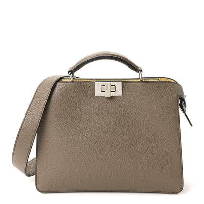 Fendi Cuoio Romano Vitello Cover Glazed Fabric Bi-Color FF 1974 Mini Peekaboo I SEE U Satchel Tartufo Banana Tobacco Moro