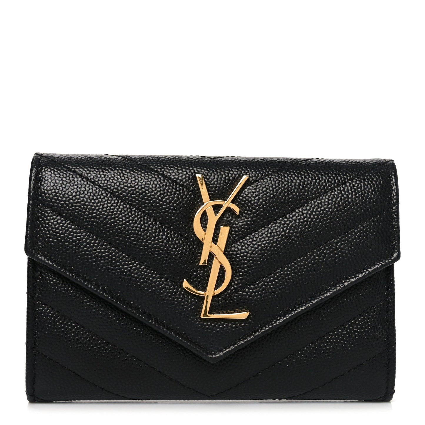 Saint Laurent Grain De Poudre Matelasse Chevron Small Monogram Envelope Wallet Black