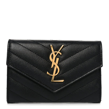 Saint Laurent Grain De Poudre Matelasse Chevron Small Monogram Envelope Wallet Black