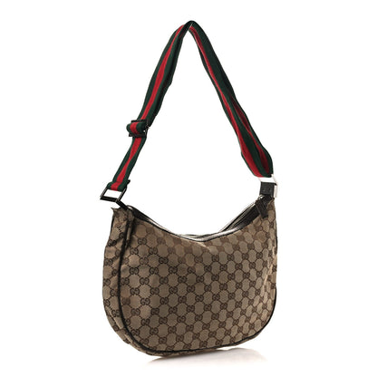 Gucci Monogram Web Medium Half Moon Hobo Dark Brown