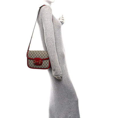 Gucci GG Supreme Monogram Azalea Calfskin Horsebit 1955 Shoulder Bag Beige Ebony New Cherry Red