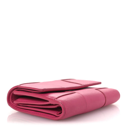 Bottega Veneta Nappa Calfskin Maxi Intrecciato Cassette Tri-Fold Wallet Cranberry