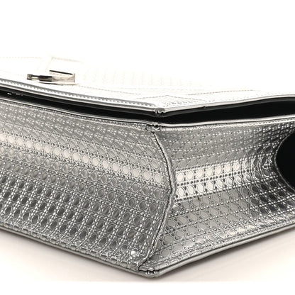 Christian Dior Metallic Patent Micro-Cannage Medium Diorama Flap Bag Silver