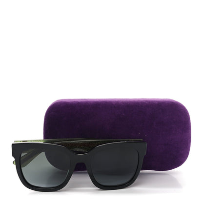 Gucci Acetate Square Frame Web Glitter Sunglasses GG0034S Black Green