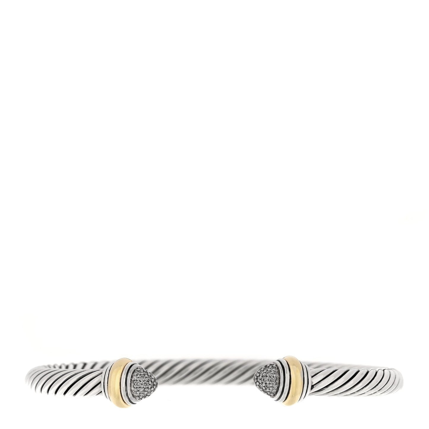 David Yurman Sterling Silver 14K Yellow Gold Diamond 5mm Cable Classics Pave Domes Bracelet
