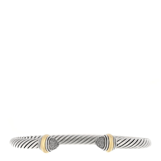 David Yurman Sterling Silver 14K Yellow Gold Diamond 5mm Cable Classics Pave Domes Bracelet
