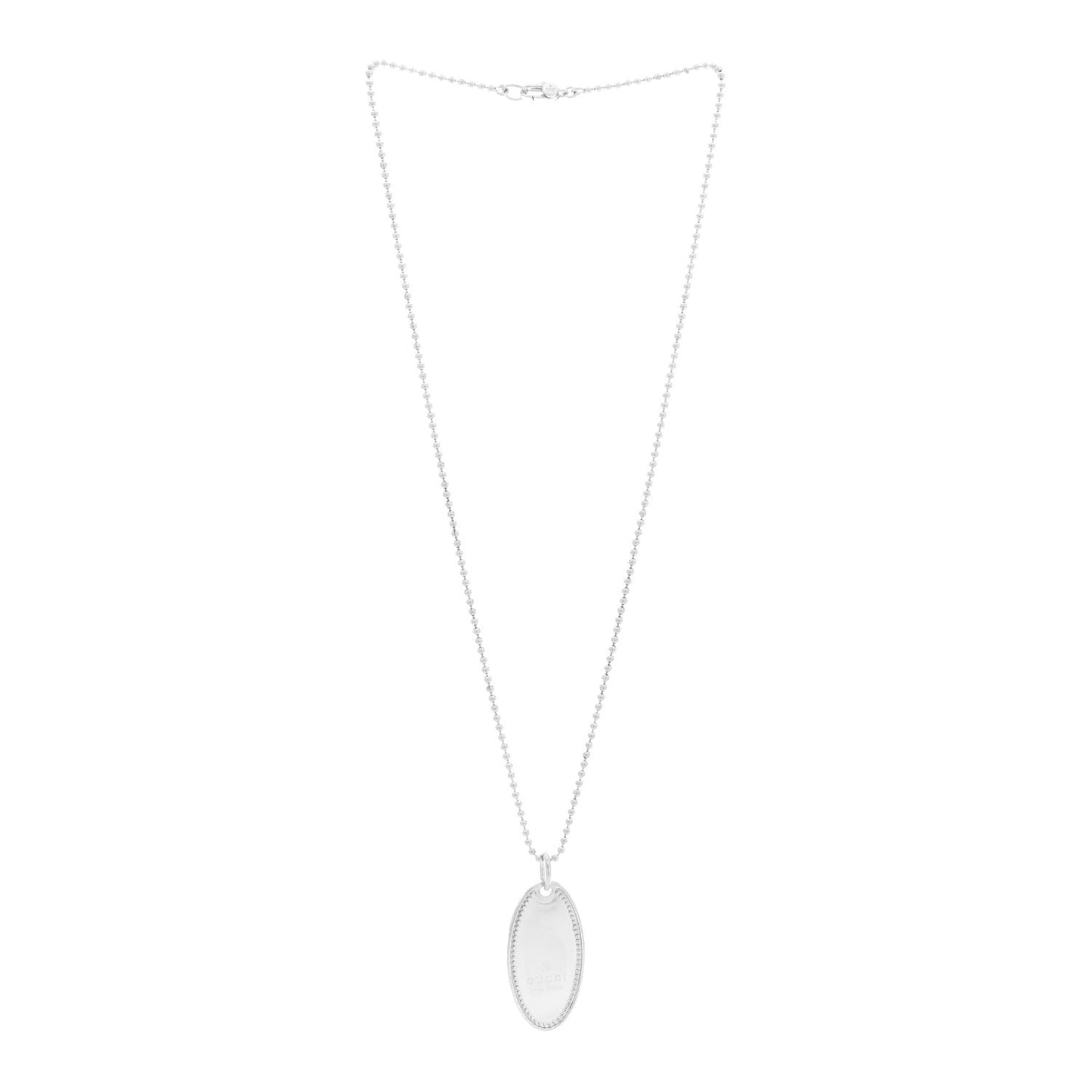 Gucci Sterling Silver Trademark Logo Oval Pendant Necklace