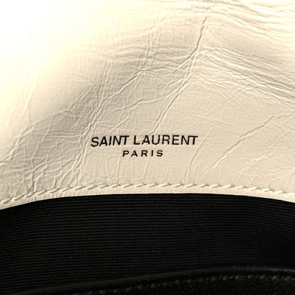 Saint Laurent Crinkled Calfskin Matelasse Monogram Baby Niki Chain Satchel Crema Soft