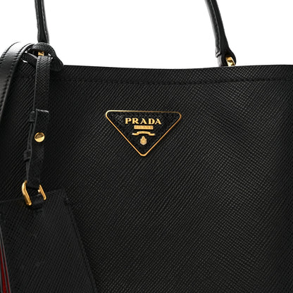 Prada Saffiano Cuir Medium Panier Bucket Bag Black Fuoco