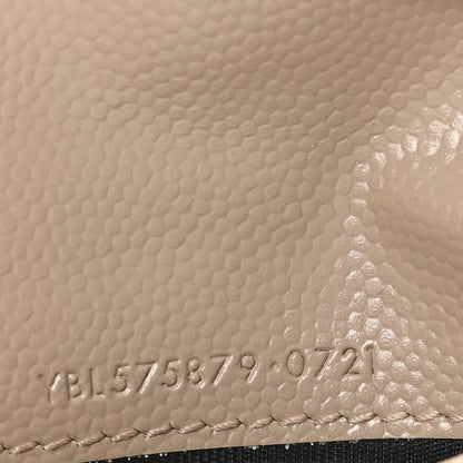 Saint Laurent Grain De Poudre Matelasse Chevron Monogram Zipped Card Case Dark Beige