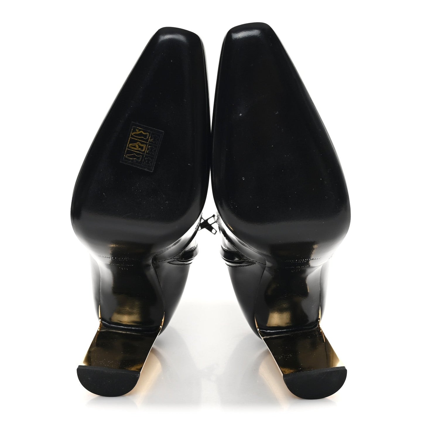 Saint Laurent Patent Marilyn Ankle Zip Boot 38 Black Gold