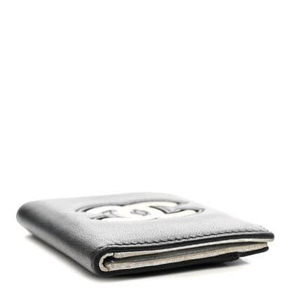 Chanel Calfskin Card Holder Black Silver