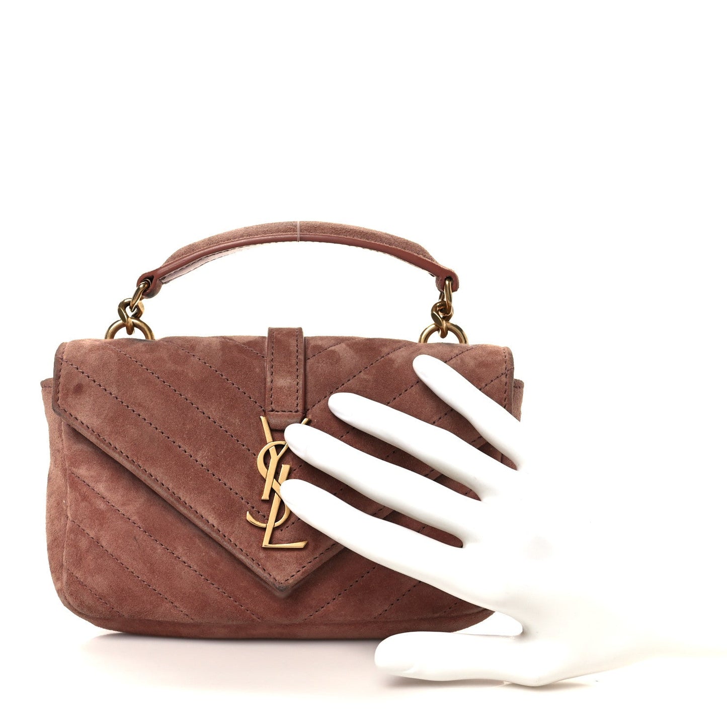 Saint Laurent Suede Matelasse Chevron Monogram Mini College Bag Barely Pink