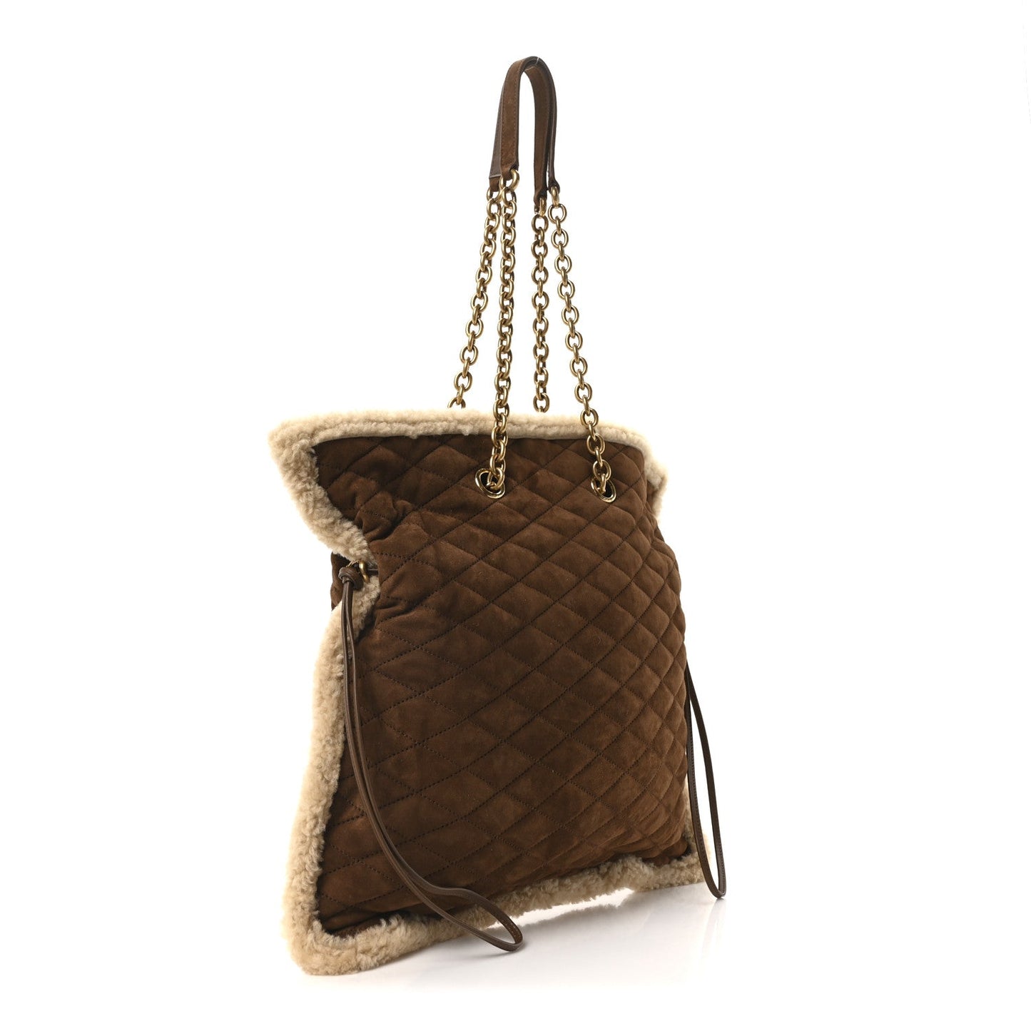 Saint Laurent Suede Shearling Quilted Le Pochon Natural Tan