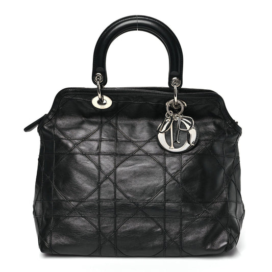 Christian Dior Lambskin Cannage Medium Granville Tote Black