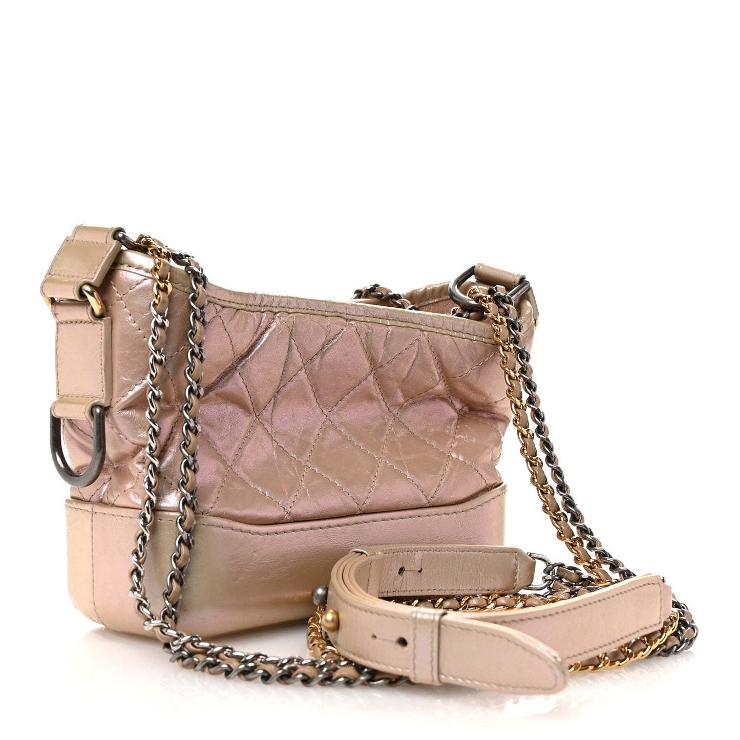 Chanel Iridescent Aged Calfskin Quilted Small Gabrielle Hobo Light Pink