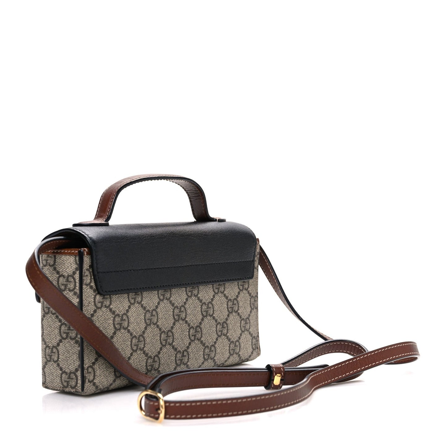 Gucci GG Supreme Monogram Calfskin Mini Padlock Top Handle Shoulder Bag Beige Black Cuir