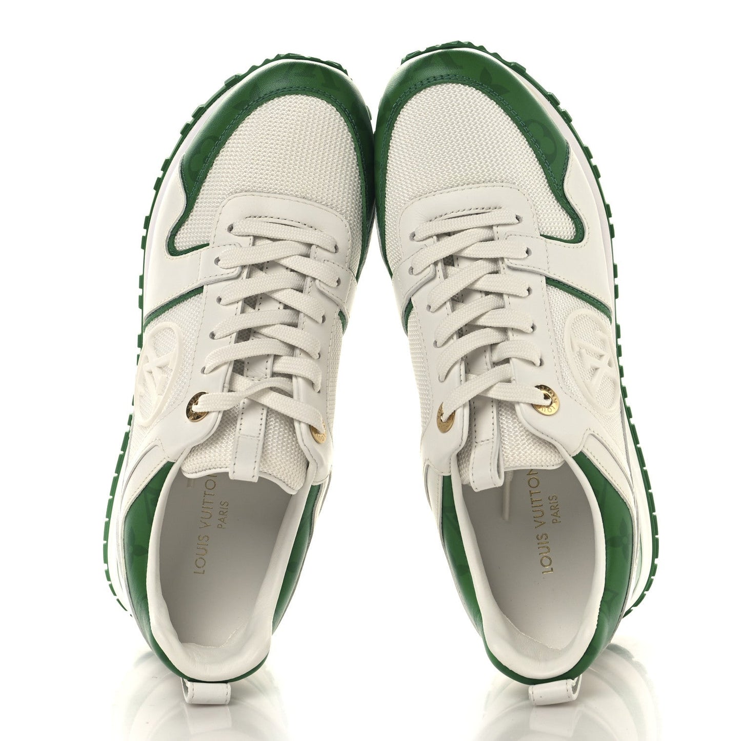 Louis Vuitton Calfskin Monogram Run Away Sneakers 36 White Green