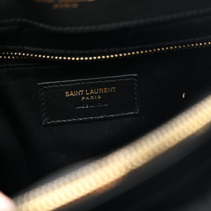 Saint Laurent Shearling Y Quilted Monogram Medium Loulou Chain Satchel Black