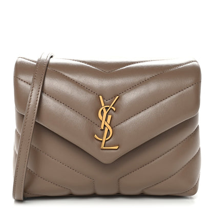 Saint Laurent Calfskin Y Quilted Monogram Toy Loulou Crossbody Bag Taupe