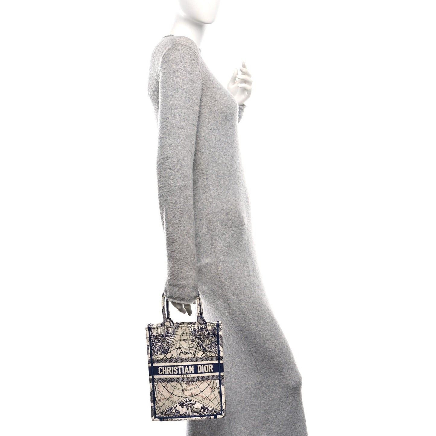 Christian Dior Canvas Embroidered Around The World Vertical Book Tote Blue