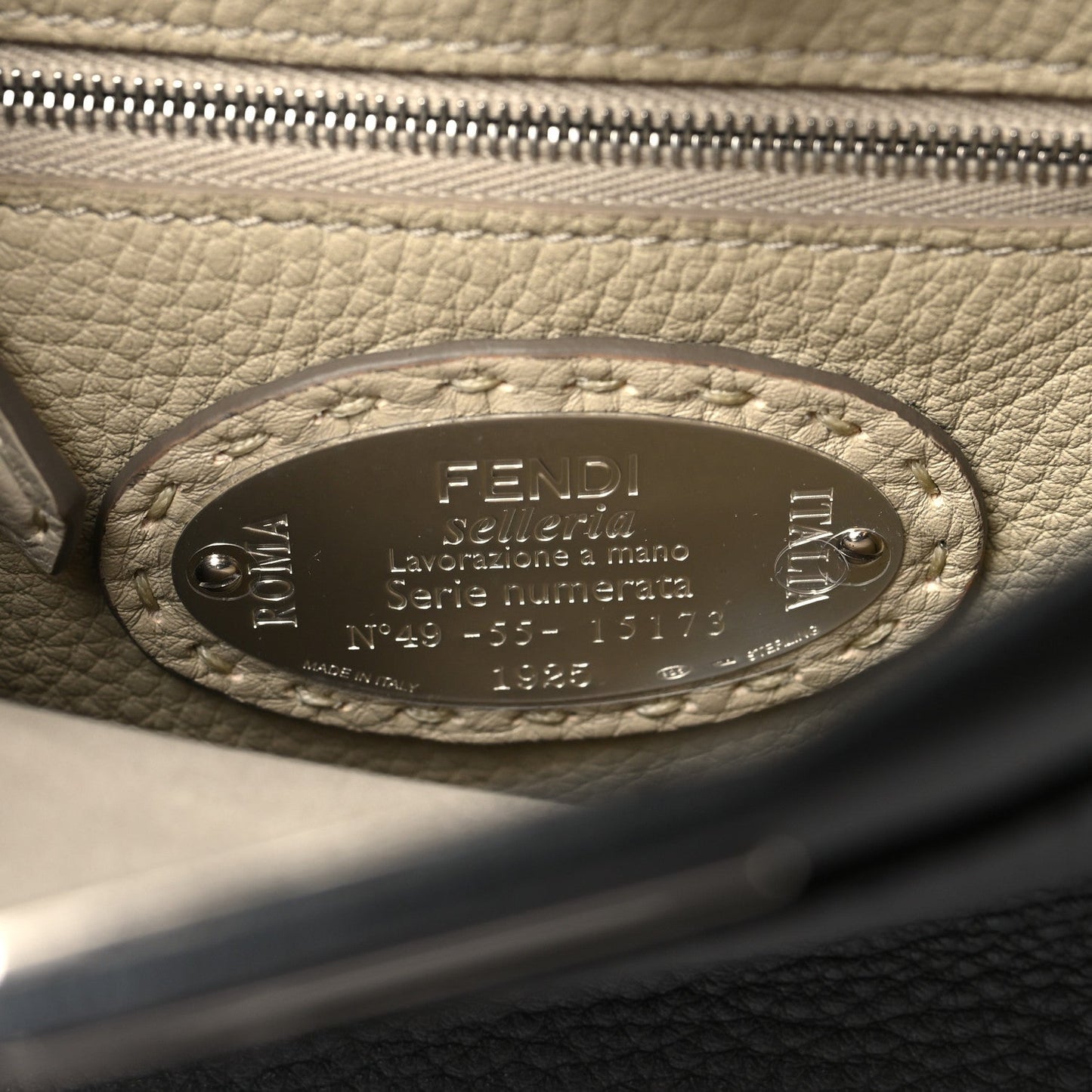 Fendi Cuoio Romano Selleria Bi-Color Mini Peekaboo Iconic Satchel Asfalto Latte
