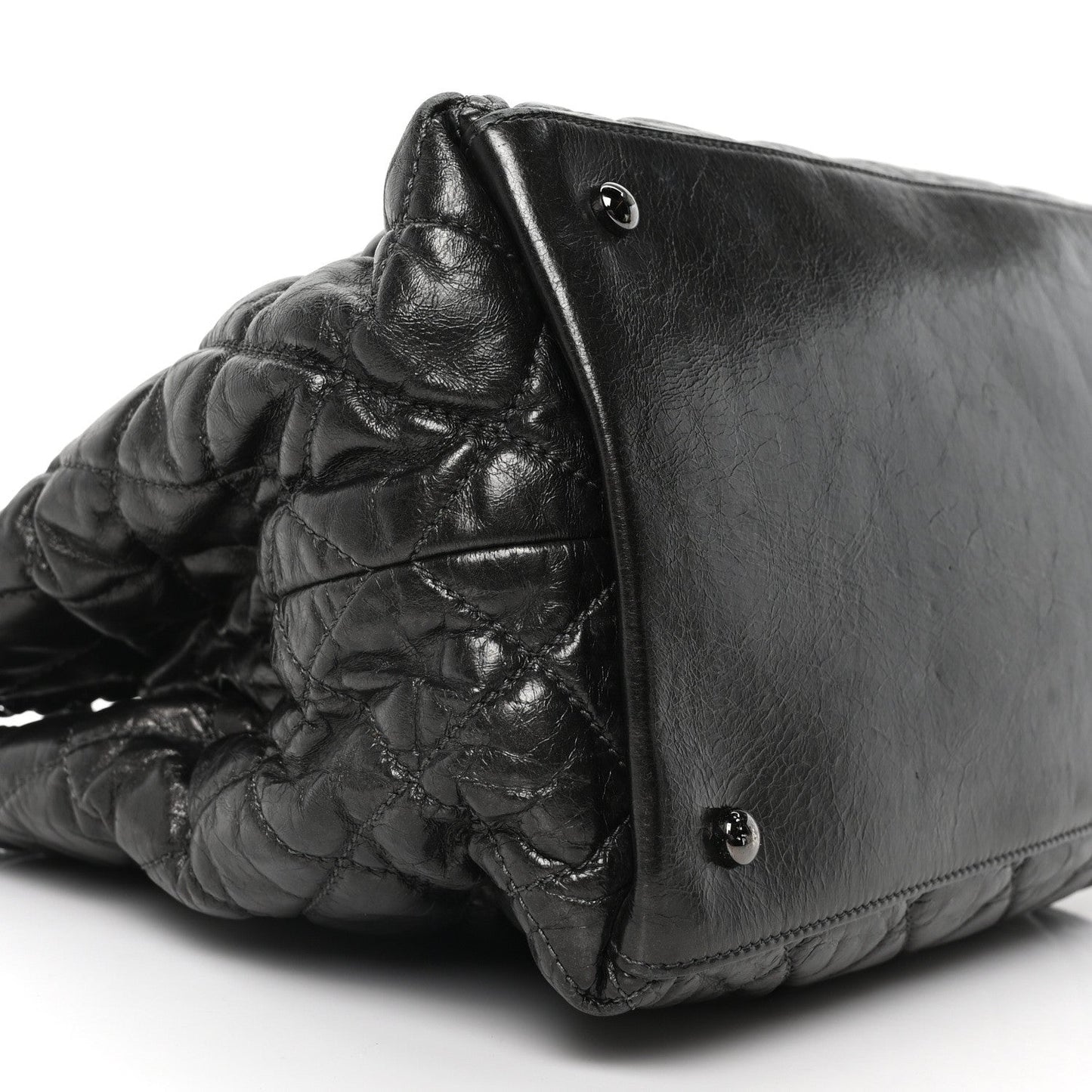 Chanel Metallic Aged Calfskin Quilted Small Chain Me Tote Dark Silver