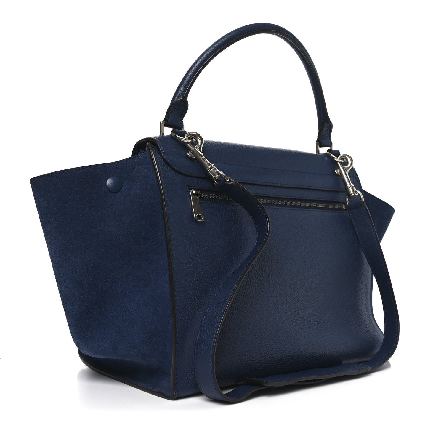 Celine Drummed Calfskin Suede Medium Trapeze Navy Blue