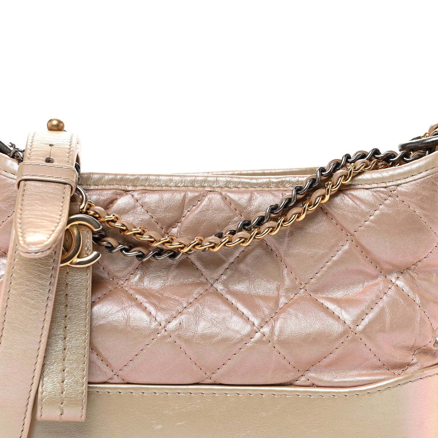 Chanel Iridescent Aged Calfskin Quilted Small Gabrielle Hobo Light Pink