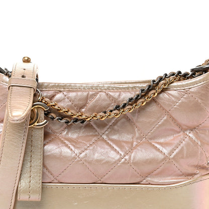 Chanel Iridescent Aged Calfskin Quilted Small Gabrielle Hobo Light Pink