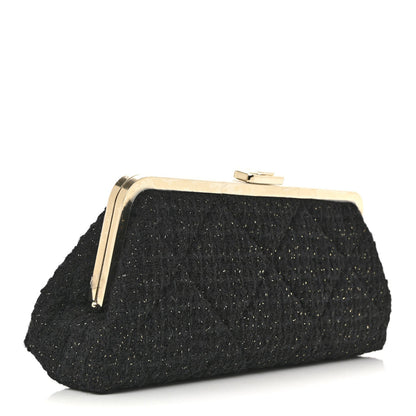 Chanel Tweed Quilted Kiss Lock Clutch Black