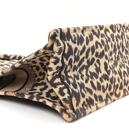 Christian Dior Canvas Mizza Embroidered Large Leopard Book Tote Beige