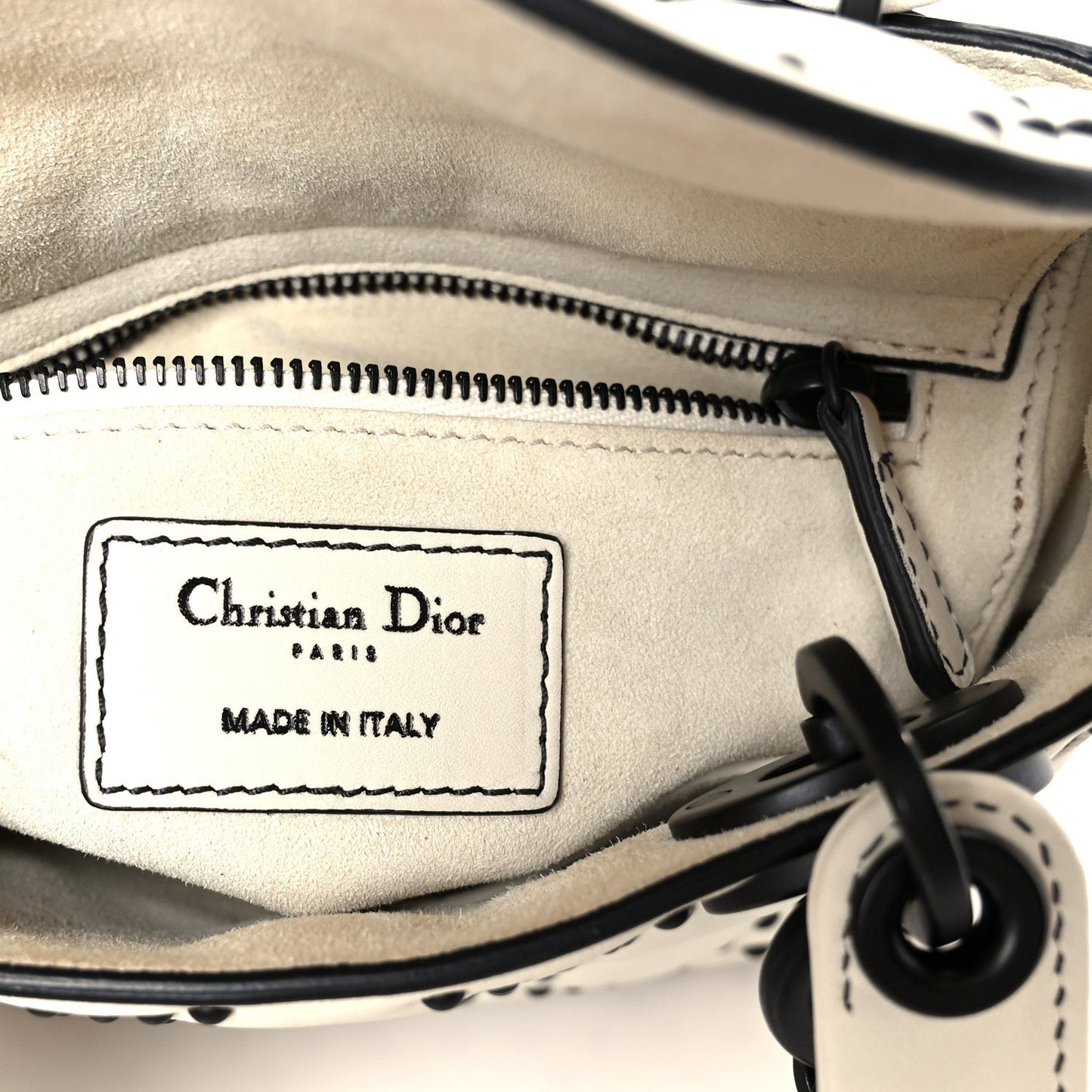 Christian Dior Ultra Matte Calfskin Studded Mini Supple Lady Dior White Black