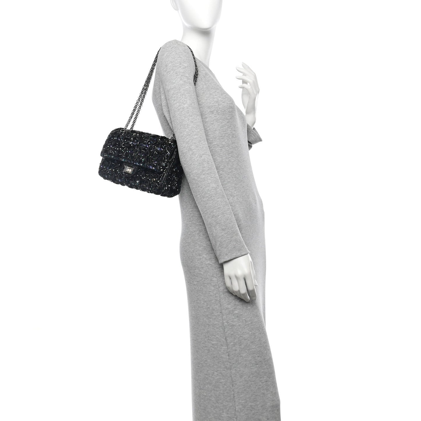 Chanel Patent Sequin Crystal Ruched 2.55 Reissue 225 Flap Black