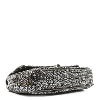 Chanel Sequin Medium Single Flap Dark Silver