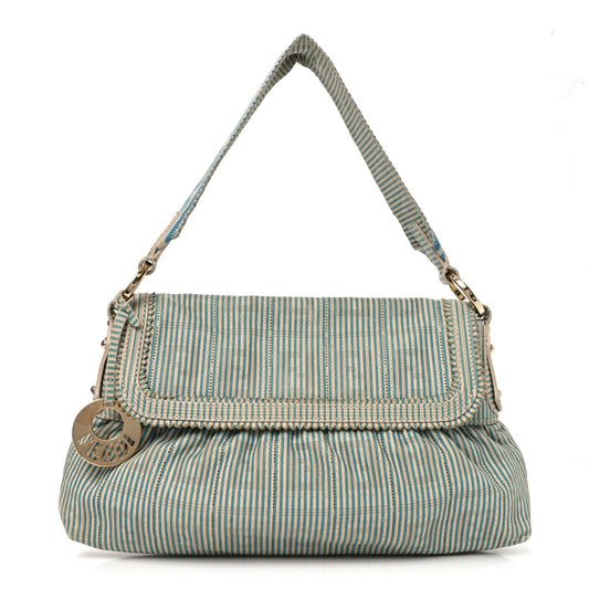 Fendi Vitello Perforated FF Striped Small Chef Bag Blue White