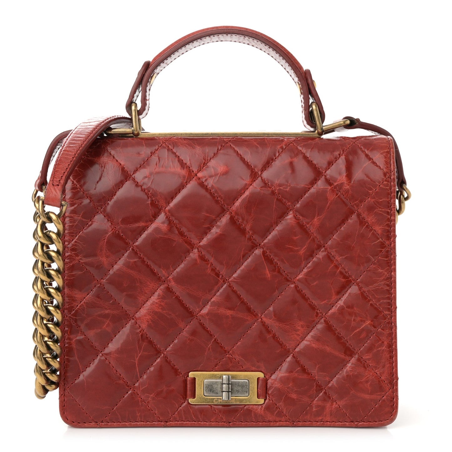 Chanel Glazed Calfskin Quilted Rita Top Handle Flap Red