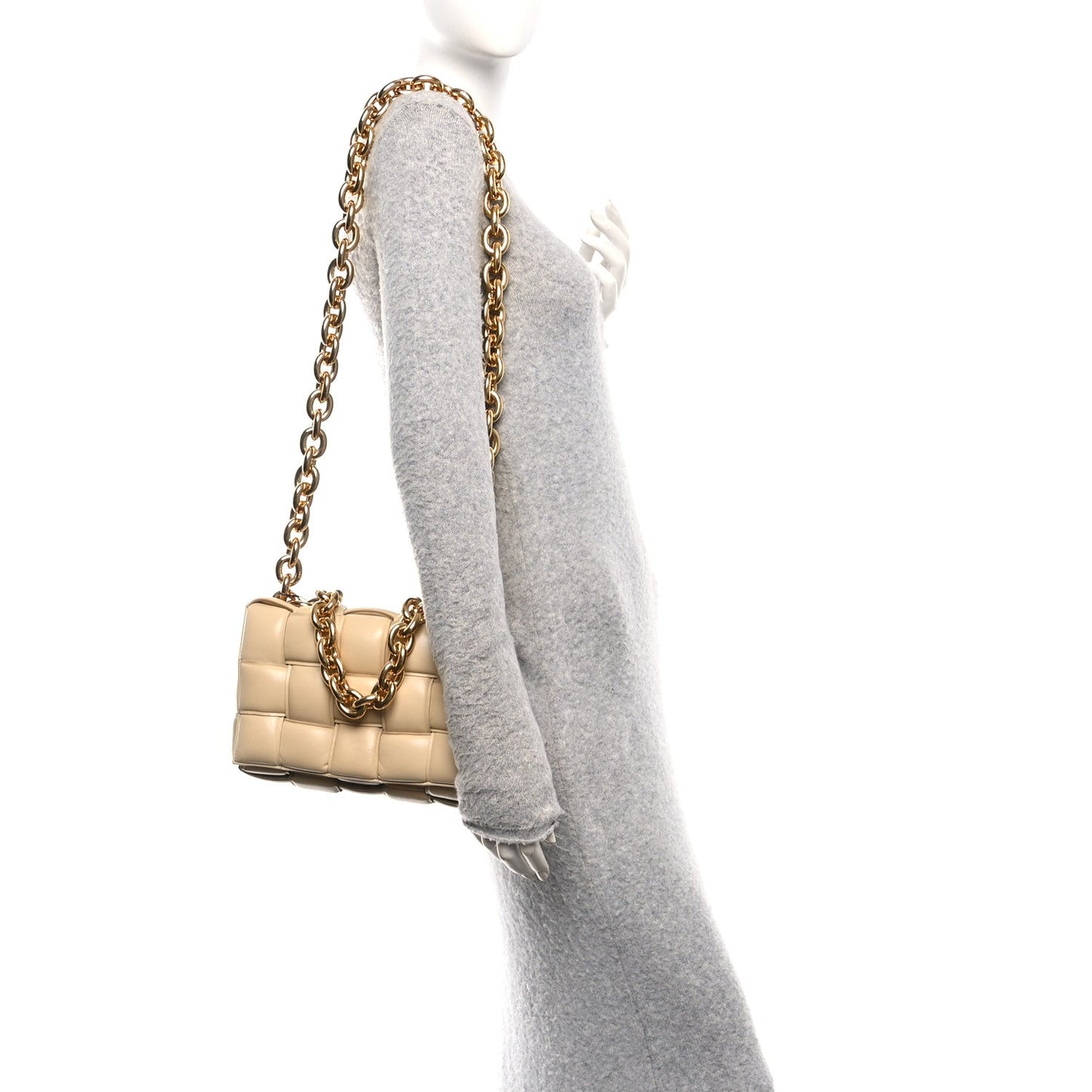 Bottega Veneta Lambskin Maxi Intreccio Padded Chain Cassette Crossbody Bag Porridge