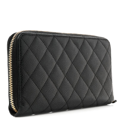 Chanel Caviar Quilted Large Gusset Zip Around Wallet Navy