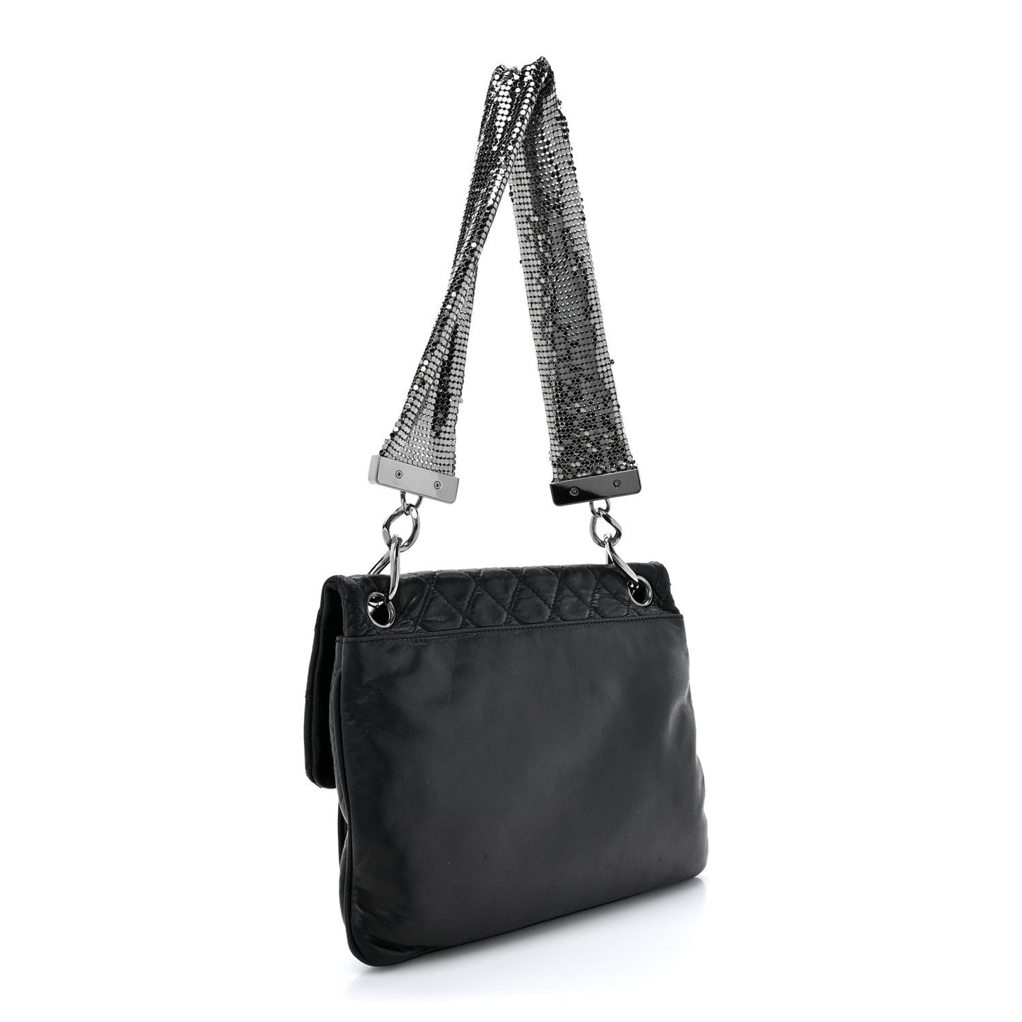 Chanel Lambskin Quilted Chain Mail Shoulder Bag Black