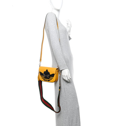 Gucci X ADIDAS Textured Dollar Calfskin Web Trefoil Mini Horsebit 1955 Shoulder Bag Crop Black