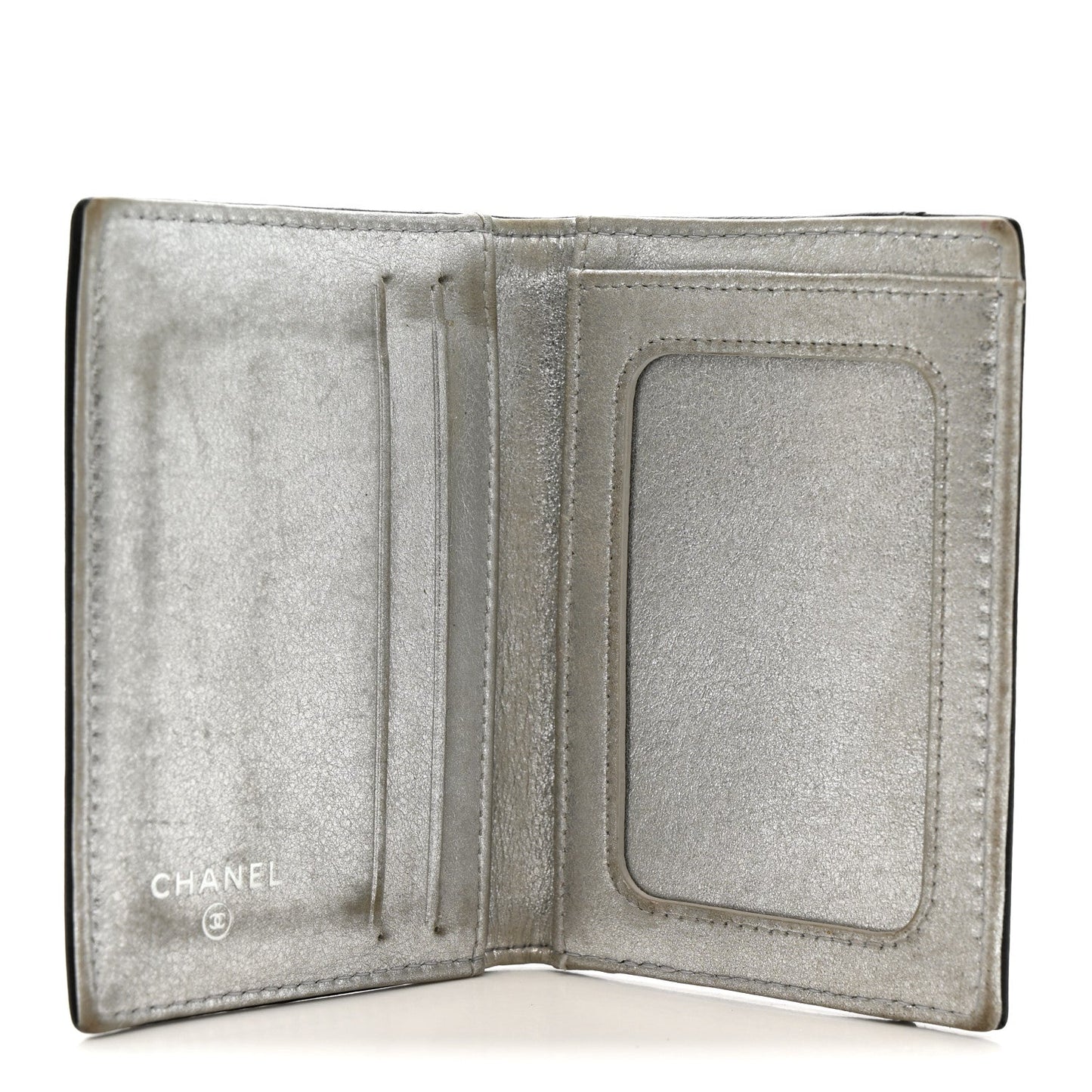 Chanel Calfskin Card Holder Black Silver
