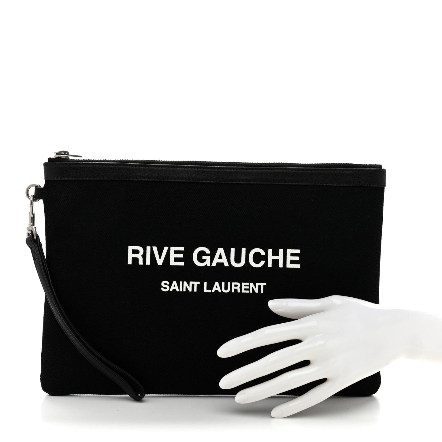 Saint Laurent Linen Canvas Rive Gouche Zipped Pouch Black