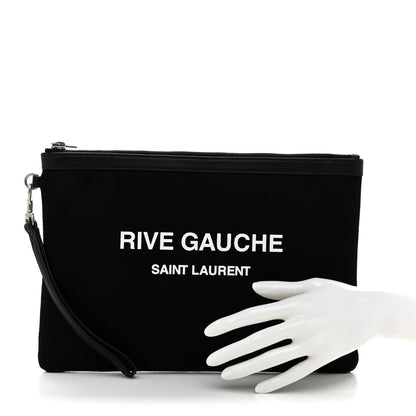 Saint Laurent Linen Canvas Rive Gouche Zipped Pouch Black