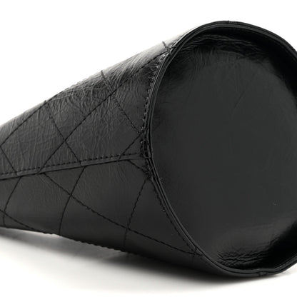 Chanel Crumpled Calfskin Quilted Chain Drawstring Bucket Bag Black