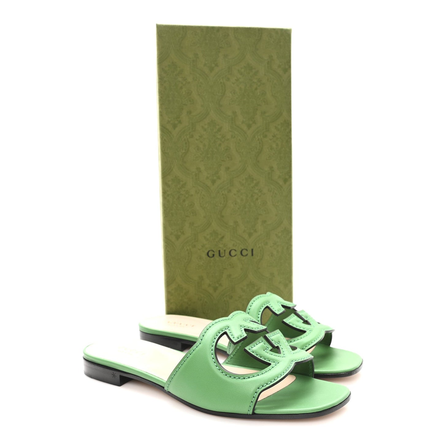 Gucci Cosmos Softy Calfskin Interlocking G Cut Out Slide Sandals 36 New Shamarock